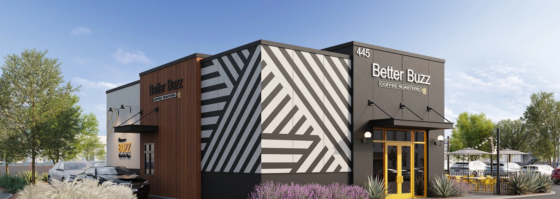 Exterior of Better Buzz coffee shop building